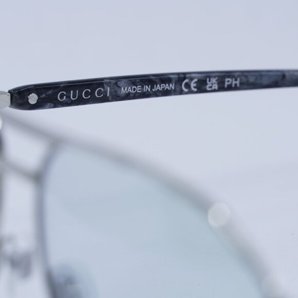 Gucci GG1220S 006 Sunglasses Silver Aviator Frame, Transparent To Blue Lenses main image 10